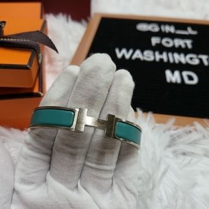 100% Authentic HERMÈS Clic HH Brushed Palladium-Plated Bracelet | Green | T6 (L)